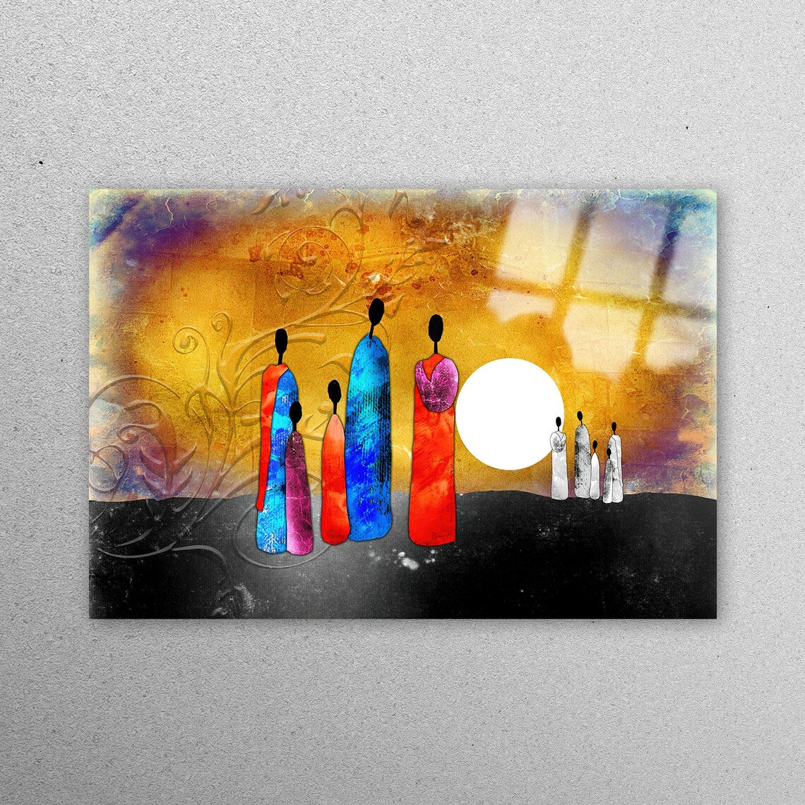 African Family Painting Acrylic Glass Print Tempered Glass Wall Art 100% Made in Australia Ready to Hang