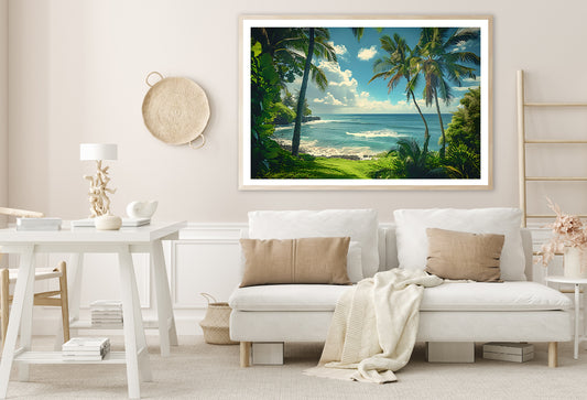 Tropical Beach with Palm Trees under Sky Home Decor Premium Quality Poster Print Choose Your Sizes