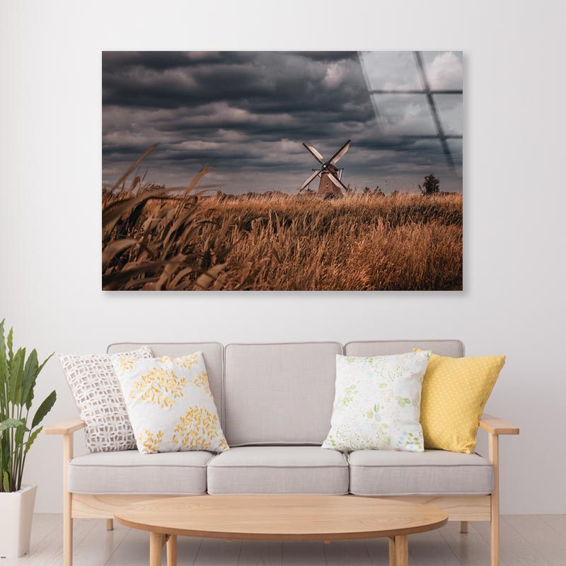 Old Windmills & Sunset, Netherland Acrylic Glass Print Tempered Glass Wall Art 100% Made in Australia Ready to Hang