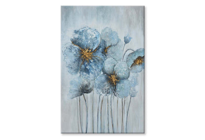 Light Blue Flowers, Gold Blooming Wall Art Limited Edition High Quality Print