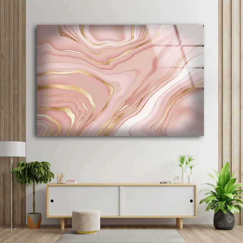 Pink & Gold Abstract UV Direct Aluminum Print Australian Made Quality