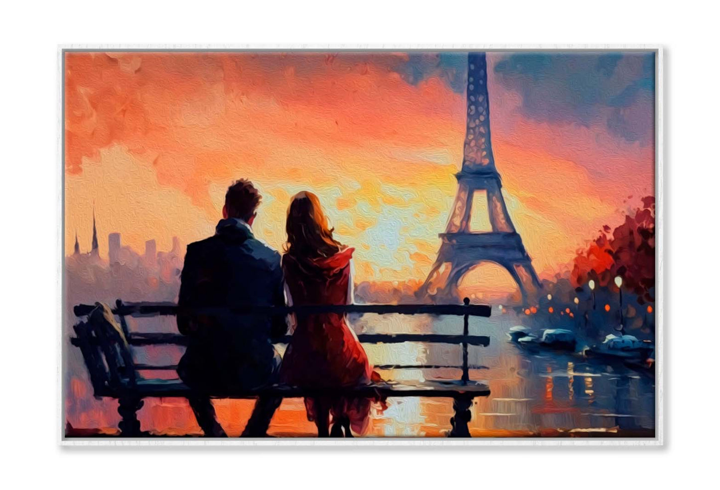 Romantic Couple Looking at Sunset & Eiffel Tower In Paris Wall Art Limited Edition High Quality Print