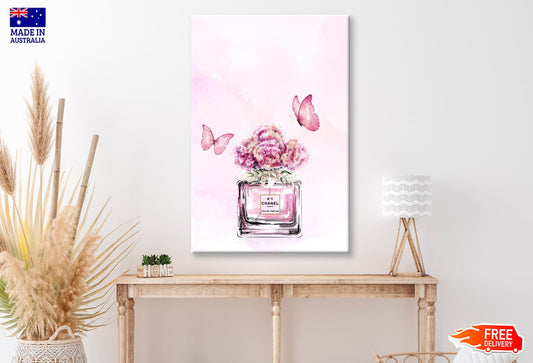 Pink Floral Perfume with Butterflies Wall Art Limited Edition High Quality Print
