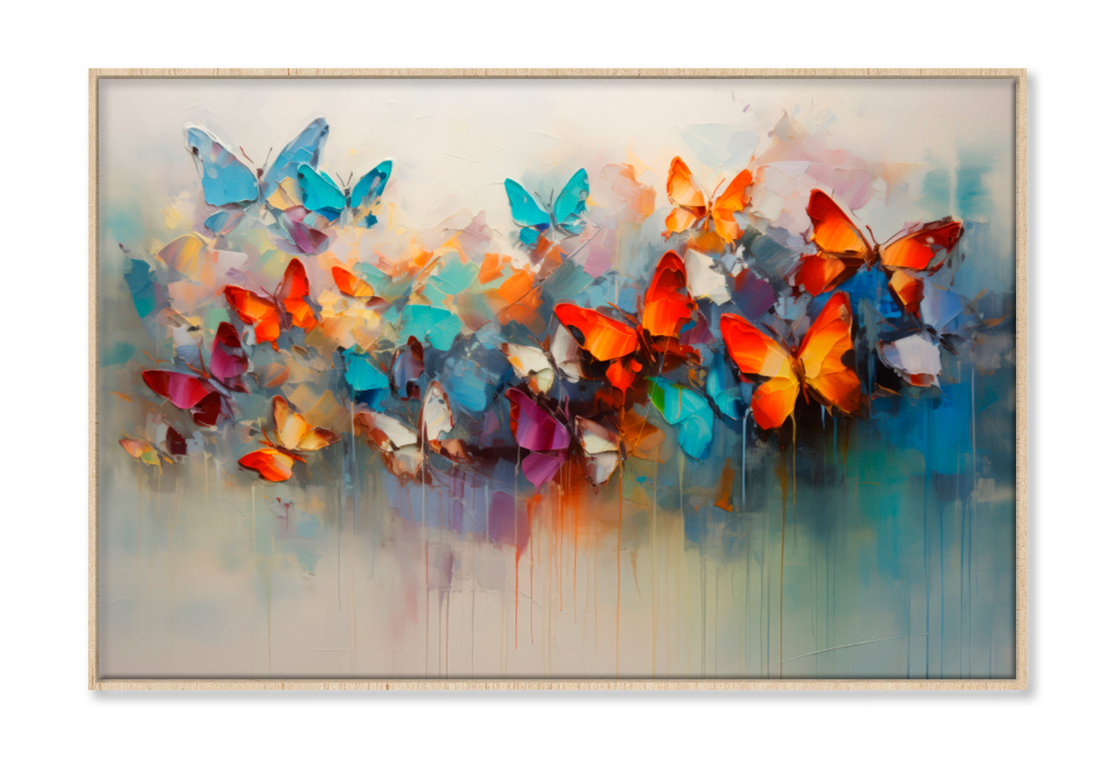 Butterflies and Abstract Oil Painting Wall Art Limited Edition High Quality Print Canvas Box Framed Natural