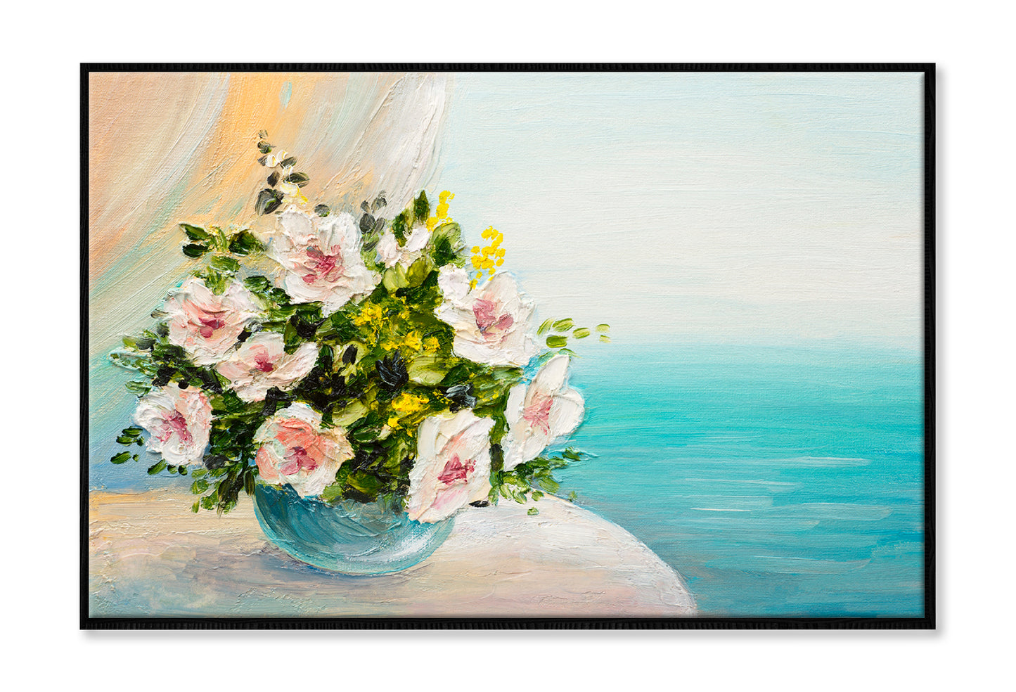 Bouquet Of Flowers On The Table Oil Painting Wall Art Limited Edition High Quality Print Canvas Box Framed Black