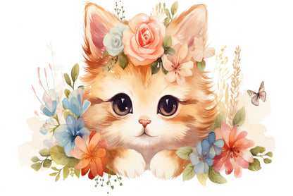 Baby Cat in Flower Blossom Garden Print 100% Australian Made