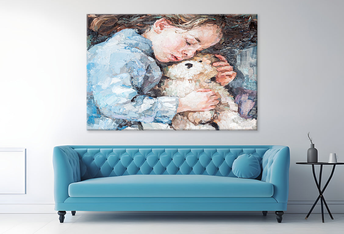 Girl Sleeping with Teddy Bear Wall Art Decor 100% Australian Made