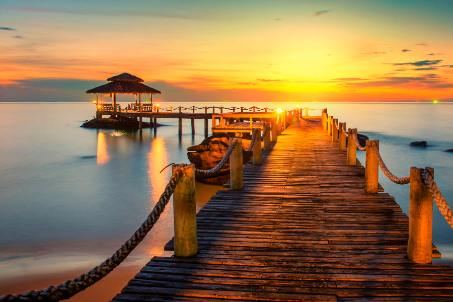 Wooden Pier Between Sunset in Phuket, Thailand  Wall Art Decor 100% Australian Made