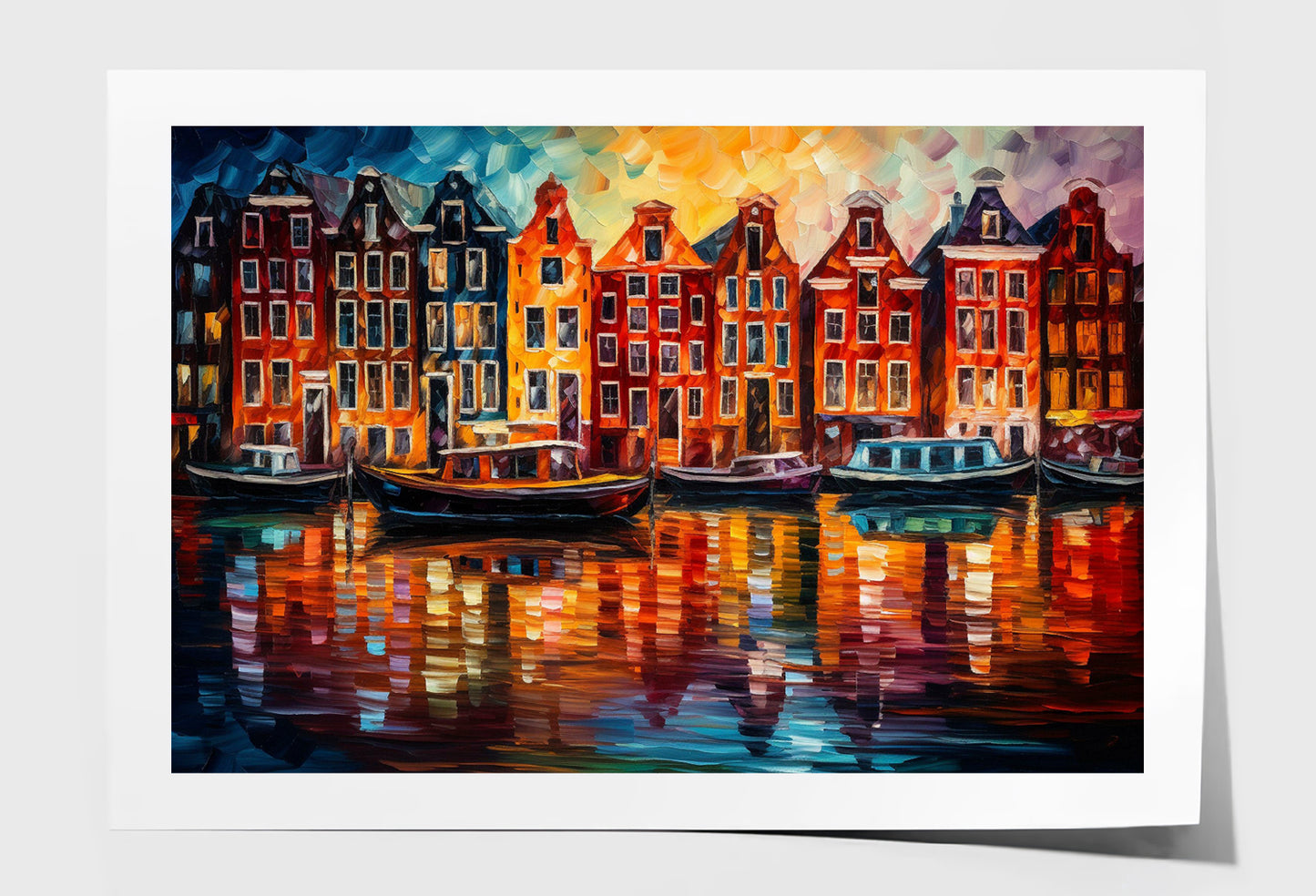 Amsterdam Boats Canals & Houses Oil Painting Wall Art Limited Edition High Quality Print Unframed Roll Canvas None