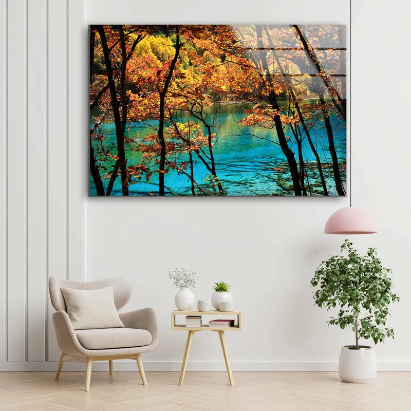 Lake & Autumn Forest UV Direct Aluminum Print Australian Made Quality