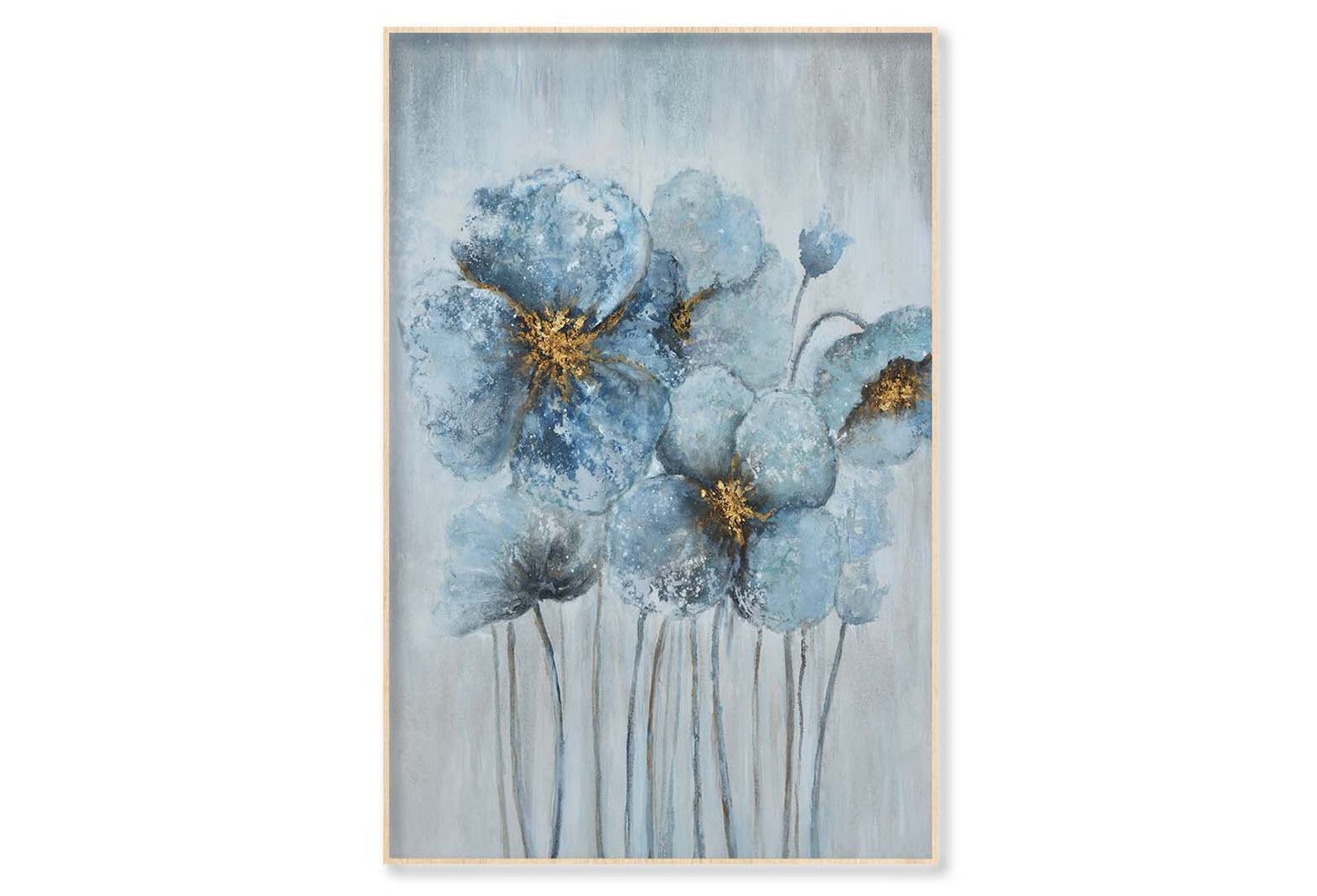 Light Blue Flowers, Gold Blooming Wall Art Limited Edition High Quality Print