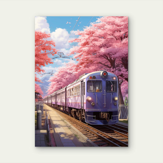 Sakura Train Kyoto Railway Japan 60x90cm Metal Print Ready to Hang