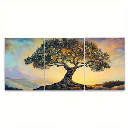 3pcs Vibrant Earth-Toned Nature Tree Metal Print Ready to Hang Art