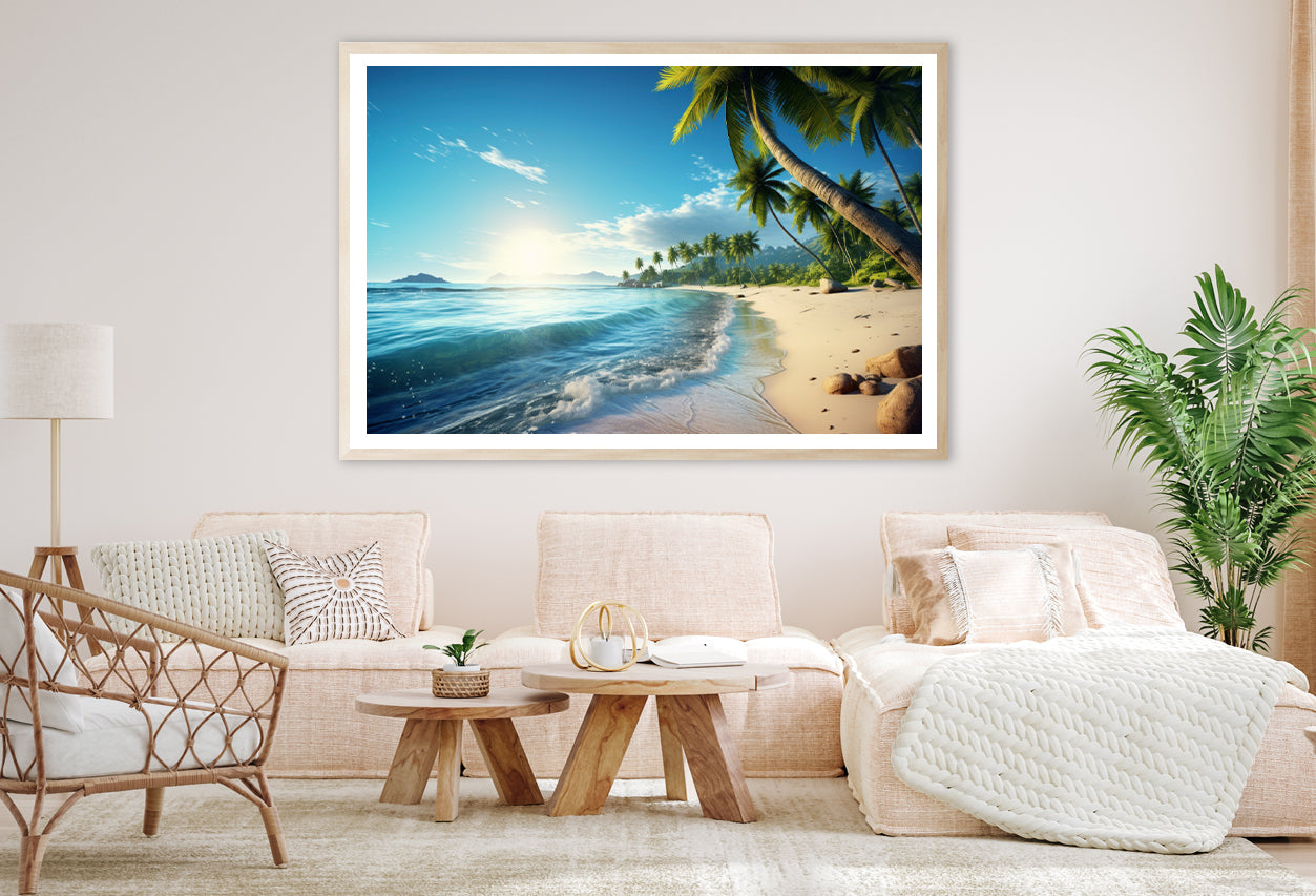 Beach with Sky & Palm Trees Home Decor Premium Quality Poster Print Choose Your Sizes