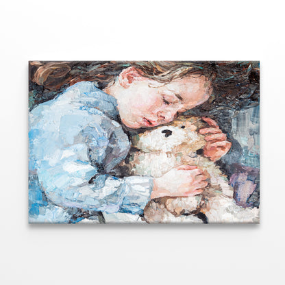 Girl Sleeping with Teddy Bear Wall Art Decor 100% Australian Made