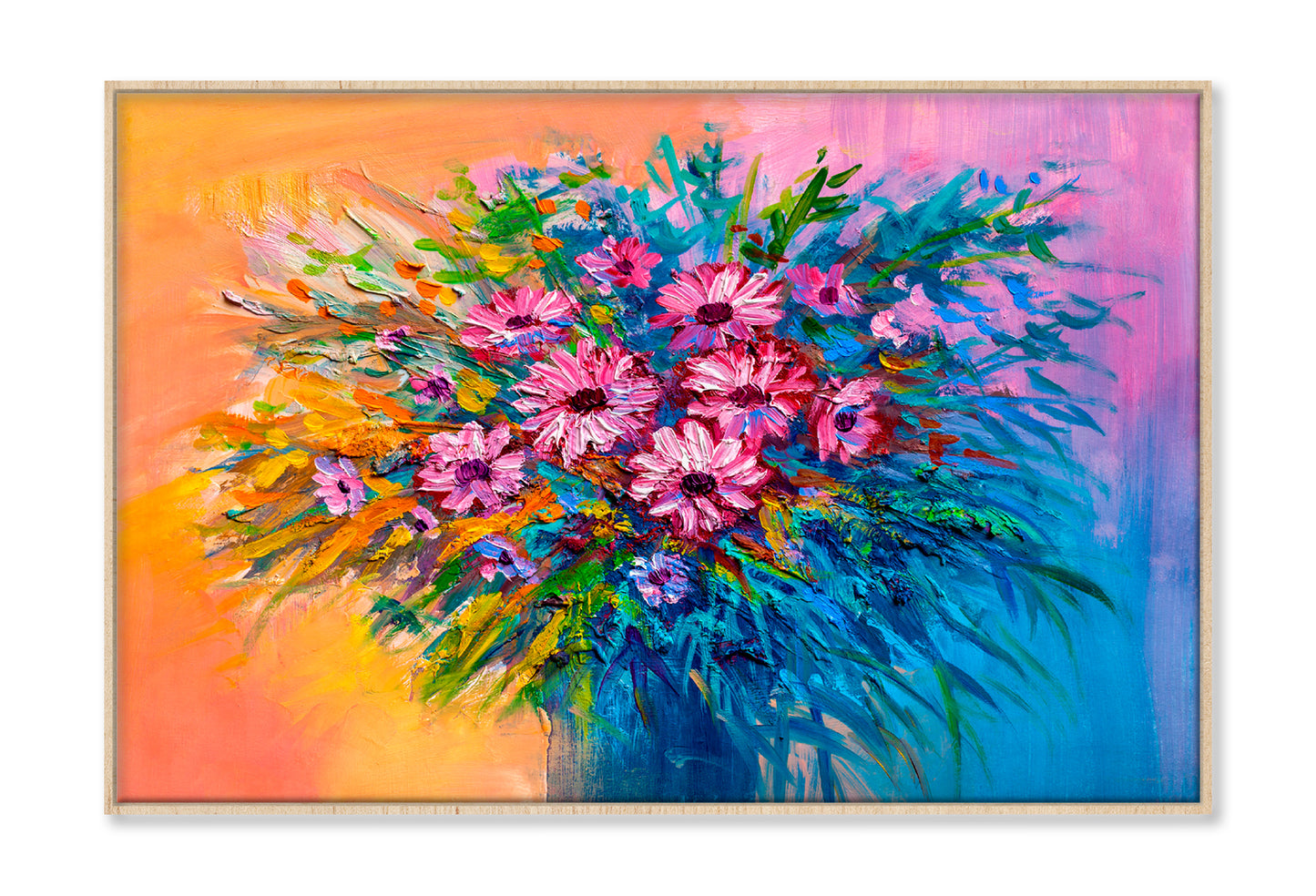 Colorful Bouquet Of Flowers Oil Painting Limited Edition High Quality Print Canvas Box Framed Natural