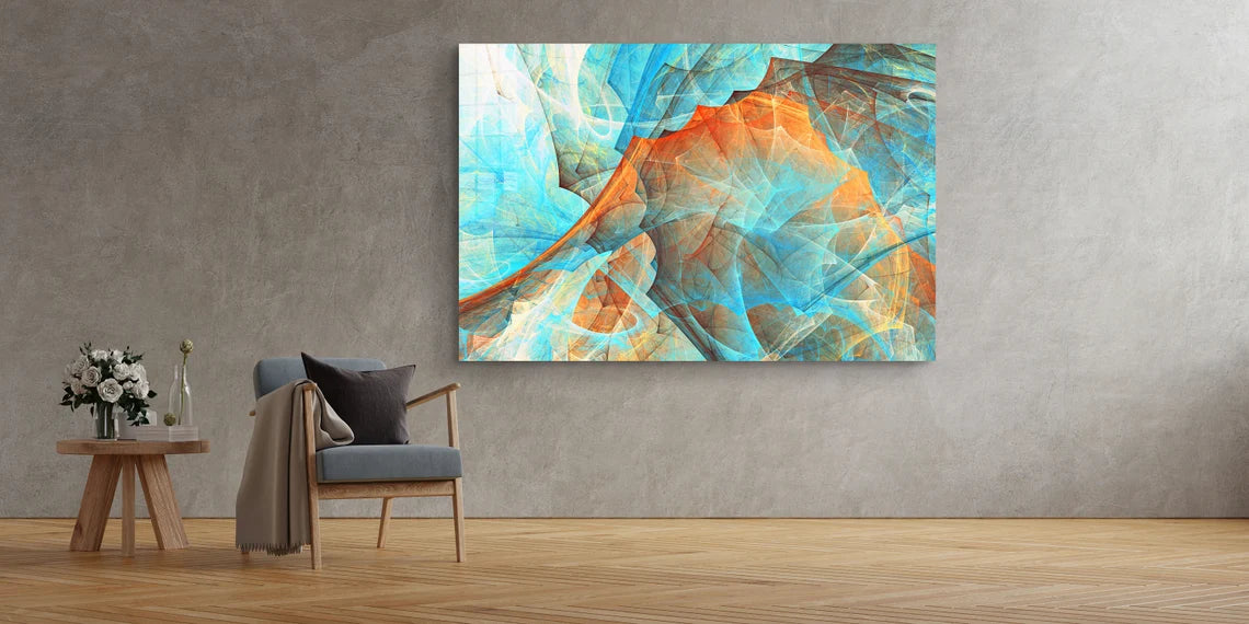 Blue Orange Abstract UV Direct Aluminum Print Australian Made Quality