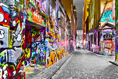 Modern Graffiti Night Street Painting Wall Art Decor 100% Australian Made
