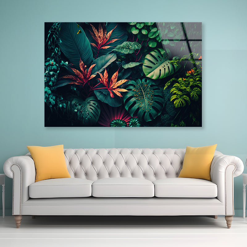 Lush Colorful Tropical Leaves Acrylic Glass Print Tempered Glass Wall Art 100% Made in Australia Ready to Hang