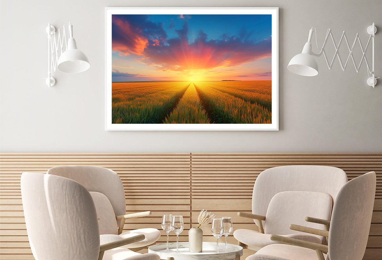 Rainbow with Wheat Fields at Sunset Home Decor Premium Quality Poster Print Choose Your Sizes