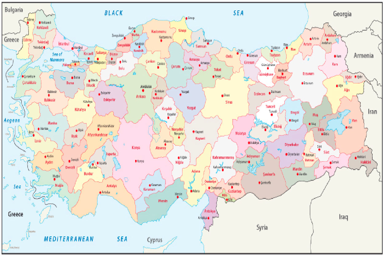 Türkiye Administrative Map Home Decor Premium Quality Poster Print Choose Your Sizes