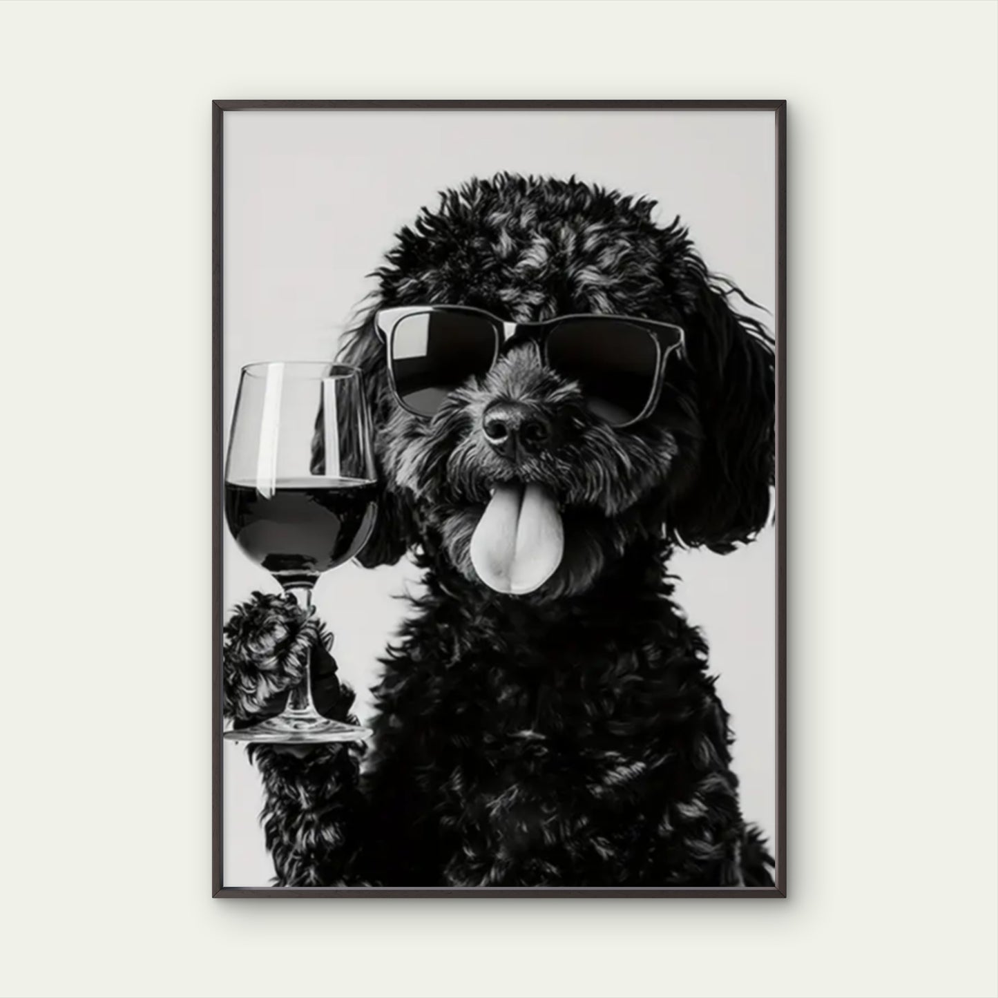 Black White Dog with Trendy Glasses and Wine Glass Fashion Home Decor Premium Quality Poster Print Choose Your Sizes