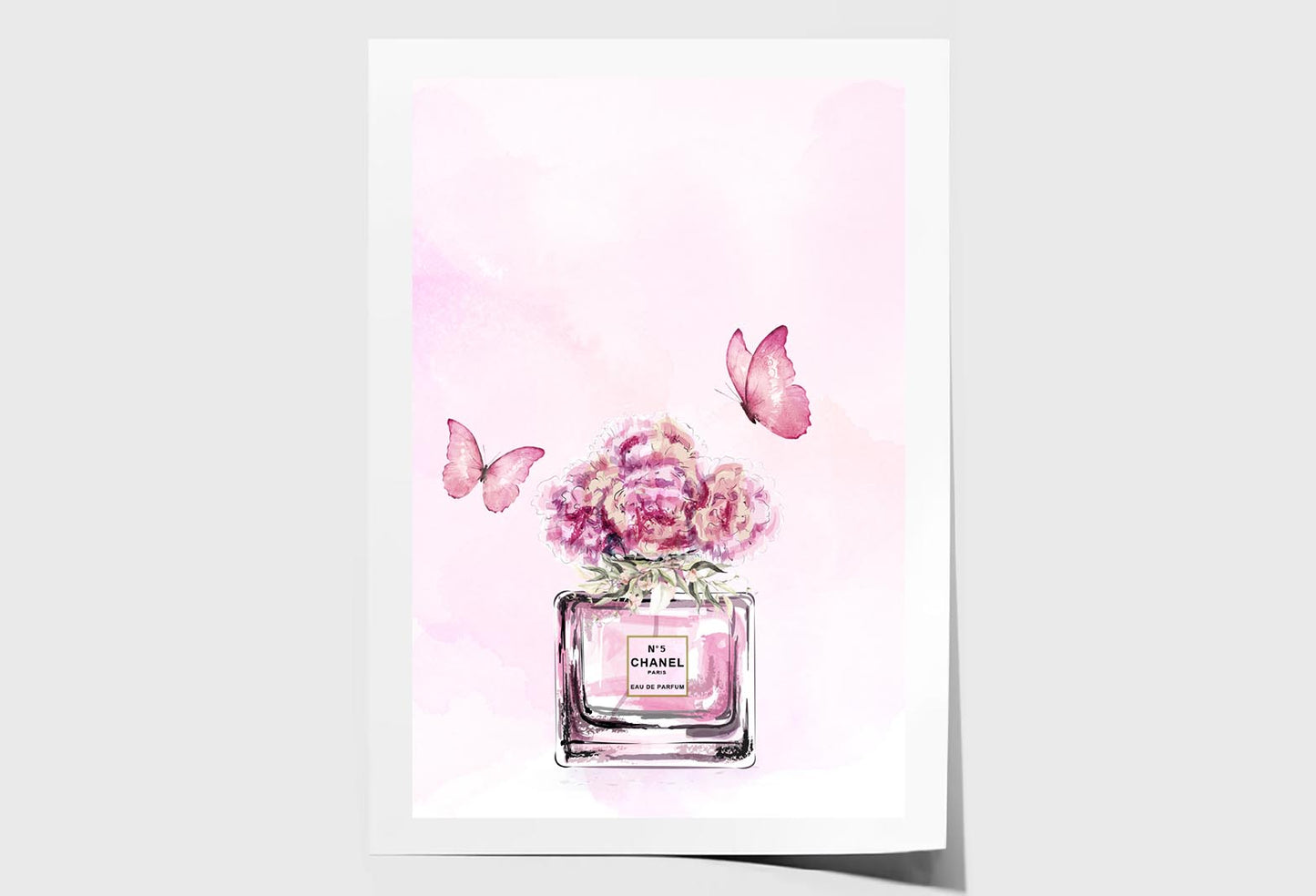 Pink Floral Perfume with Butterflies Wall Art Limited Edition High Quality Print Unframed Roll Canvas None