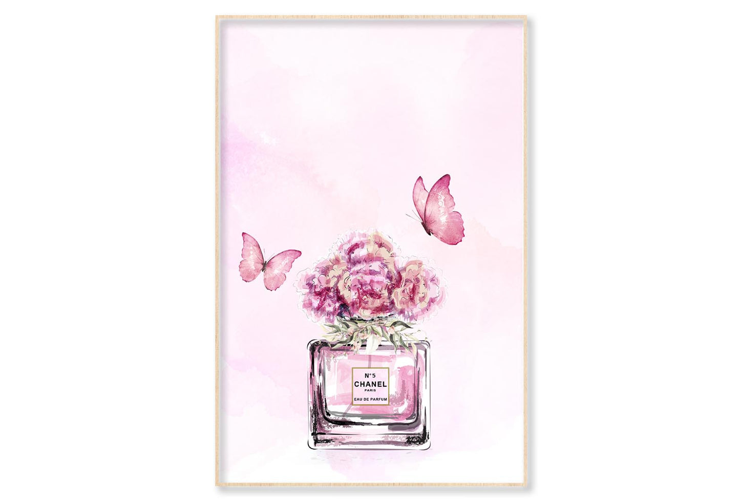 Pink Floral Perfume with Butterflies Wall Art Limited Edition High Quality Print Canvas Box Framed Natural