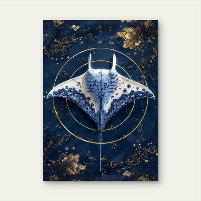 Kintsugi Blue Manta Ray 40x60cm Metal Print Ready to Hang