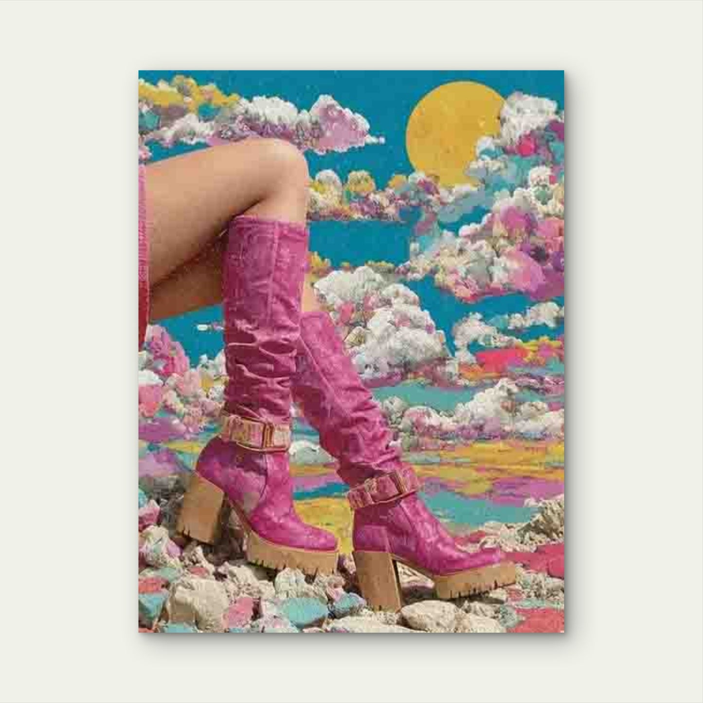 Pink Funky Disco Boots, Retro Style Metal Print Ready to Hang
