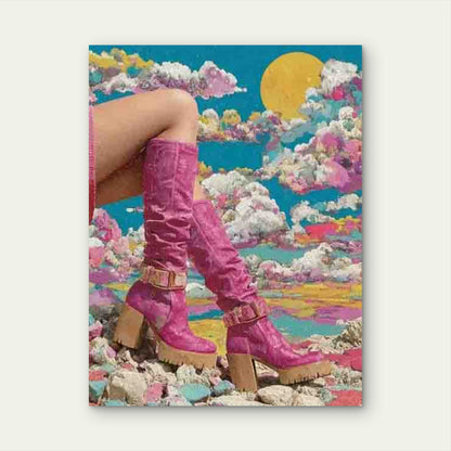 Pink Funky Disco Boots, Retro Style Metal Print Ready to Hang