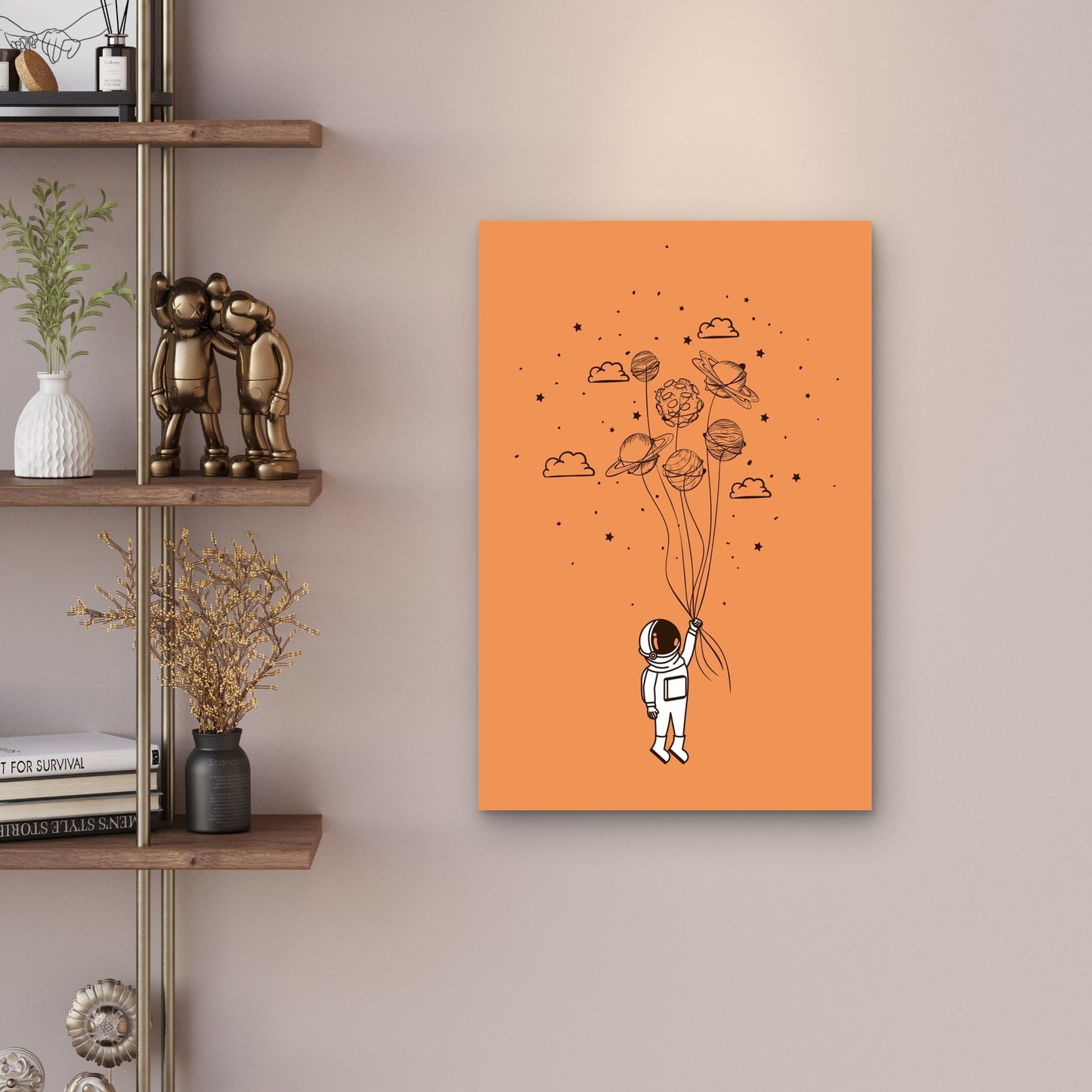 Astronaut Holding Planet Balloons 60x90cm Metal Print Ready to Hang