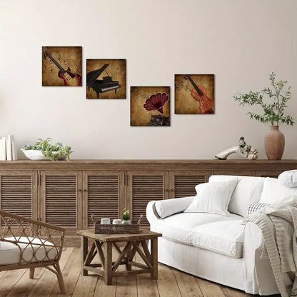 4pcs Musical Instruments & Music-Themed Decor Wall Art Canvas Framed