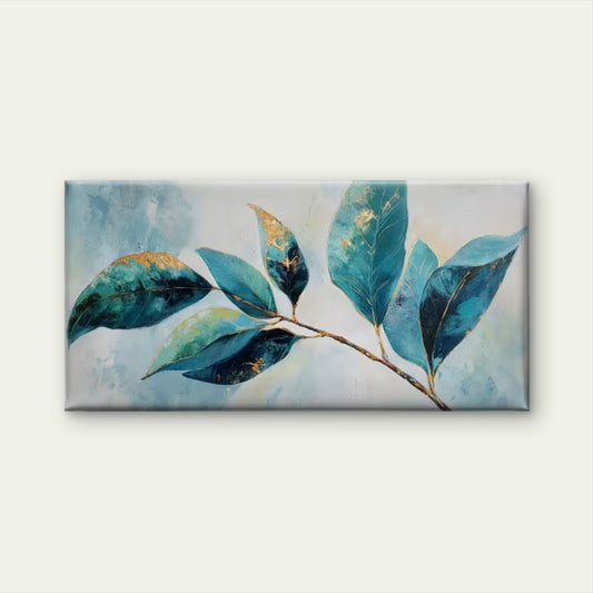 Teal Green Leaf Design Wall Art Canvas Office Home Room Framed 120x60cm