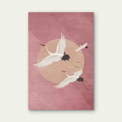 Crane & Cherry Blossom Metal Print Ready to Hang