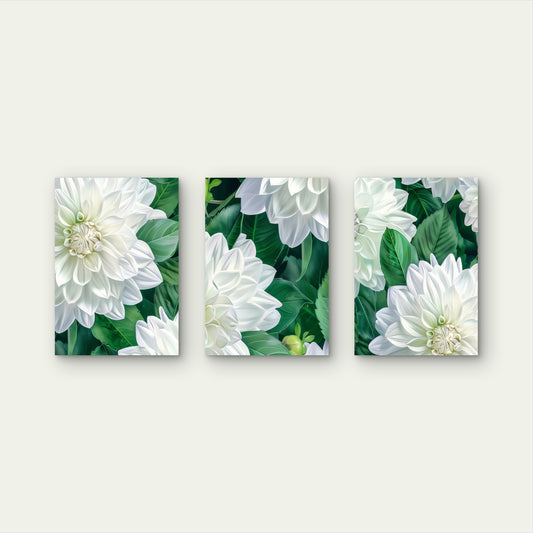 3pcs Elegant Blooming White Flower and Green Leaves Wall Art Set Canvas Framed 60x90cm - High Quality Print 100% Australian Made Wall Canvas Ready to Hang