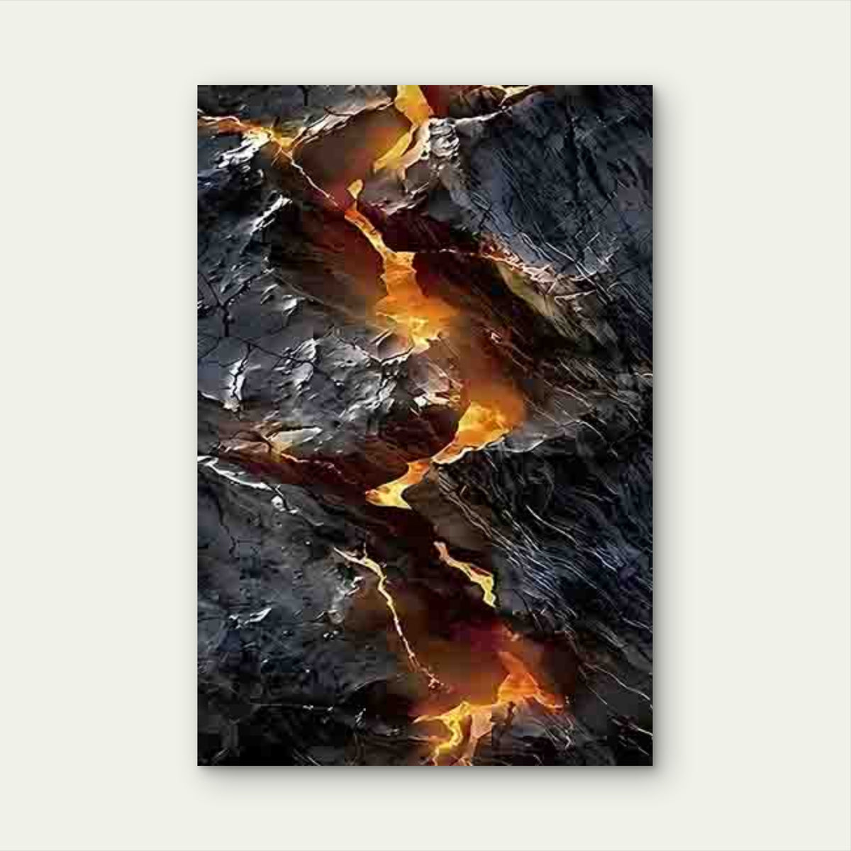 Fiery Lava Flowing Through Cracked Earth 40x60cm Metal Print Ready to Hang