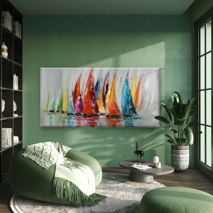 Colorful Sailing Boats Painting Wall Art Canvas Office Home Room Framed 120x60cm