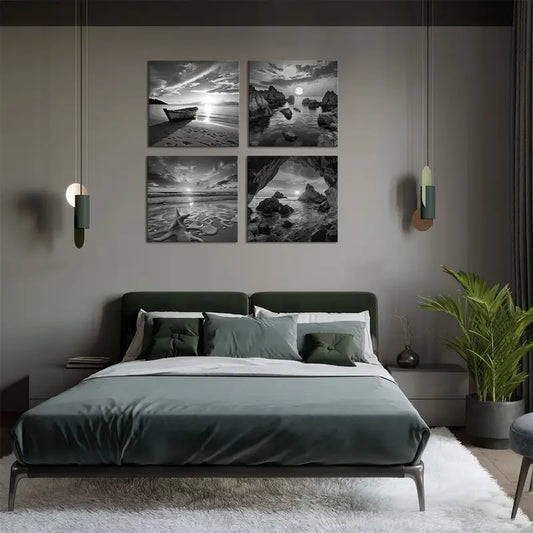 4pcs Seaside Starfish Landscape Wall Art Canvas Framed