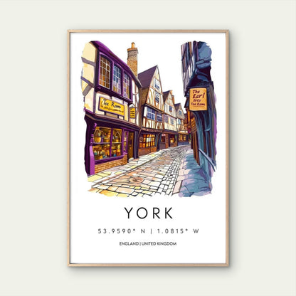 Historic York England Shambles Street Scene Travel Poster Print Wall Art