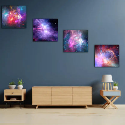 4pcs  Colorful Nebula  Wall Art Canvas Framed