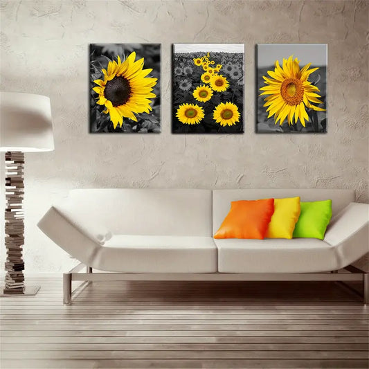 3pcs Sunflowers Painting Metal Print Ready to Hang Art