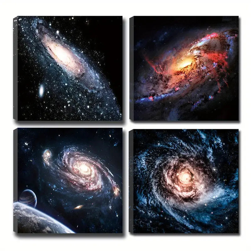 4pcs Galaxy Space Nebula Painting Wall Art Canvas Framed