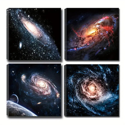 4pcs Galaxy Space Nebula Painting Wall Art Canvas Framed
