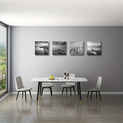 4pcs  Gray Seascape Prints Wall Art Canvas Framed