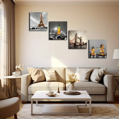 4pcs Vibrant Landmarks Tower Bridge Painting Wall Art Canvas Framed