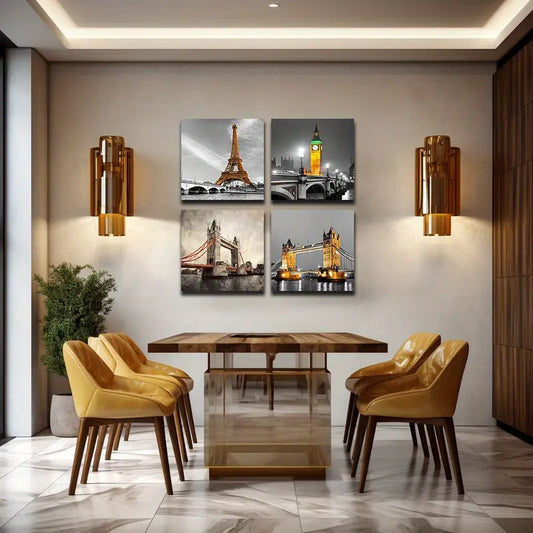 4pcs Vibrant Landmarks Tower Bridge Painting Wall Art Canvas Framed