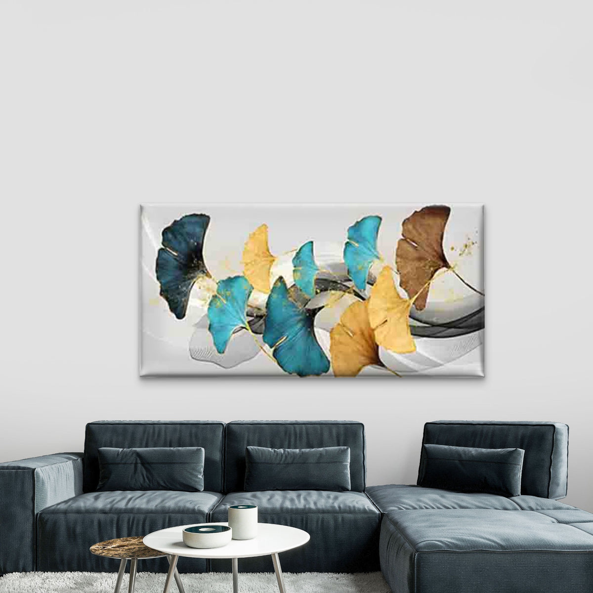 A Vibrant Ginkgo Leaf Pattern Wall Art Canvas Office Home Room Framed 120x60cm