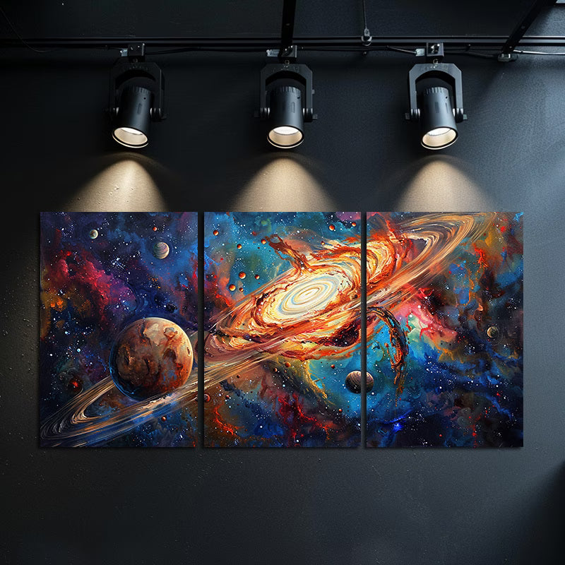 3pcs Astronomical Galaxy and Planets Design Wall Art Set Canvas Framed 50x70cm - High Quality Print 100% Australian Made Wall Canvas Ready to Hang