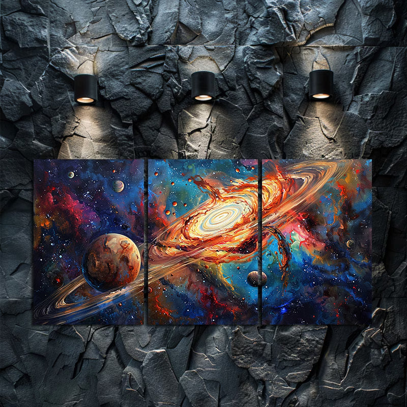 3pcs Astronomical Galaxy and Planets Design Wall Art Set Canvas Framed 50x70cm - High Quality Print 100% Australian Made Wall Canvas Ready to Hang
